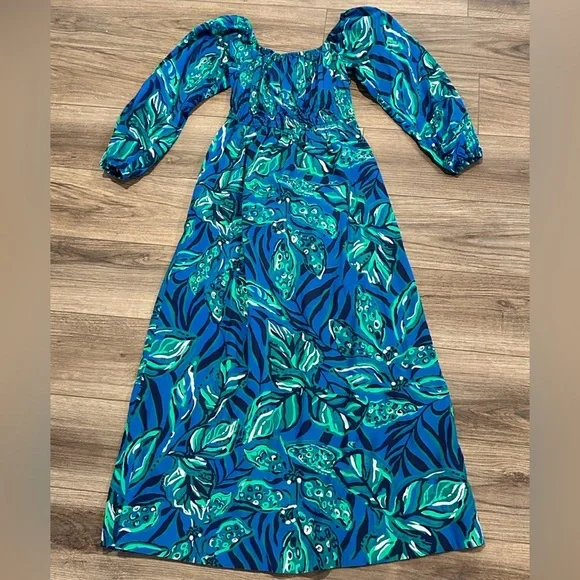 Lilly Pulitzer Lakira Cotton Vibrant Blue and Green Maxi Dress Size Small - Picture 2 of 9